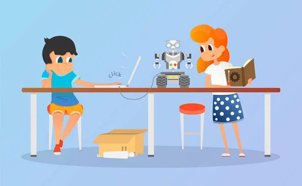 Robot Juego Ciencia Juguete Infancia Futuro Niño Idea Niño Concepto — Archivo Imágenes Vectoriales