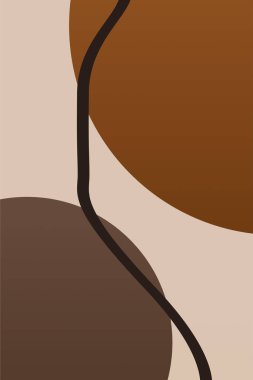 Geometrik şekilleri ve toprak tonlarıyla modern soyut minimalist kompozisyon. Nötr toprak arkaplanlı soyut minimalist geometrik şekiller