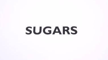 SUGARS prohibition symbol, lose weight, sweets ban writing with copy space. No candy, sweetie free, slim, cut down on calories, negative sign white background. Concept of diet and healthy lifestyle