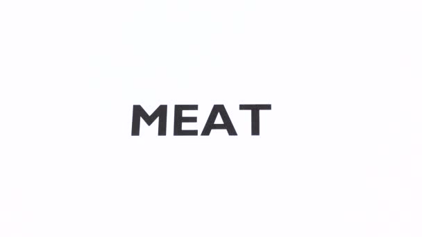 肉类禁食标志 动物食品禁食抄袭空间 没有残忍 高血压和心脏病 素食风格 负面符号白色背景 健康生活方式的概念 — 图库视频影像