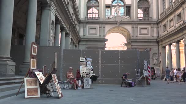 Florencia Italia Julio 2018 Artistas Pintando Patio Galería Uffizi Famoso — Vídeos de Stock