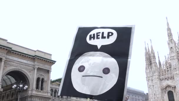 Milan Olaszország Szeptember 2019 Tüntetés Jele Szomorú Planet Globális Sztrájk Stock Felvétel