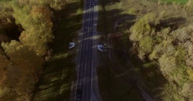 Sonbahar arabasının gökyüzü manzarası. Hava görüntüsü 4K