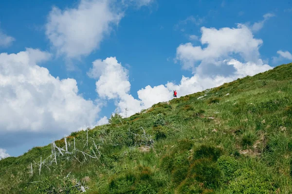 Man stående på toppen av kullen på sommaren — Stockfoto