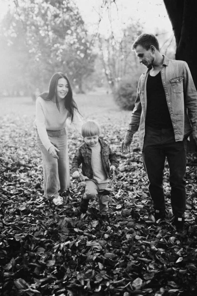 秋の公園で幸せな家族 Bwの写真 — ストック写真
