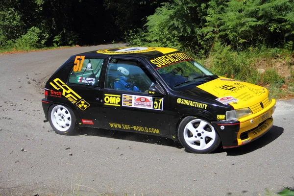 Peugeot 106 Coche Carreras Rally Durante Una Prueba Velocidad Cronometrada — Foto de Stock