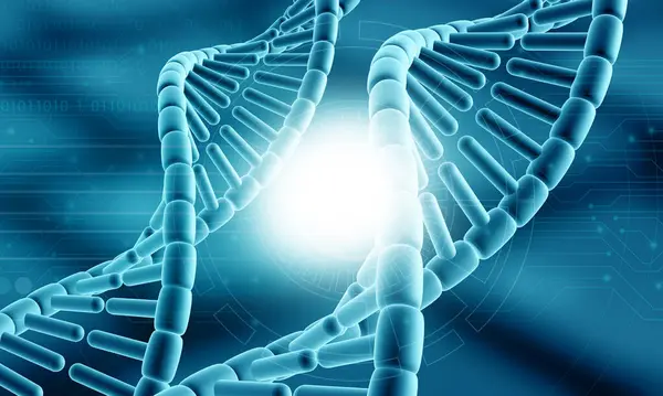 İzole edilmiş mavi arka plandaki DNA iplikleri. 3d illüstrasyon