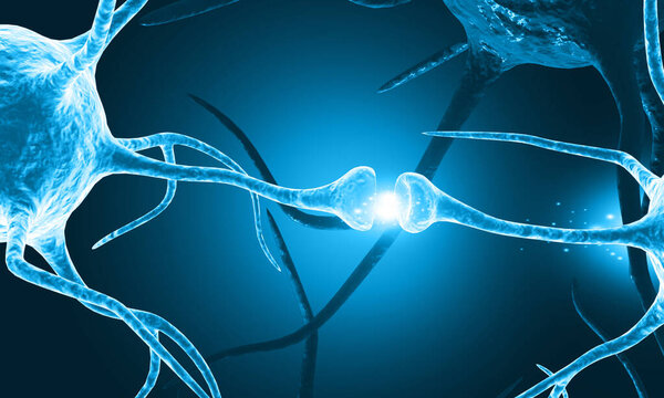 Active neuron cell function. 3d illustration	