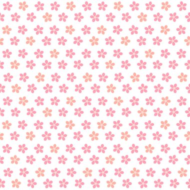 Beyaz arka planda, polka nokta ızgarasında beş yaprak çiçeğiyle kusursuz küçük ölçekli desen. Tekstil ve giysi, bebek ve çocuk ürünleri, hediye paketi, kırtasiye, hatıra defteri ve dijital kağıtlar için ideal.