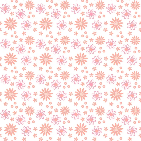 Pembe ve beyaz arka planda bej renkli papatyalar ve çiçeklerle kusursuz küçük ölçekli çiçek deseni. Tekstil ve giysi için mükemmel, çocuk ürünleri, kırtasiye malzemeleri, hediye paketi, hatıra defteri ve dijital kağıtlar.