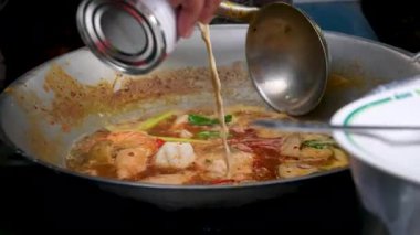 The process of making coconut milk soup in Asia. High quality 4k footage