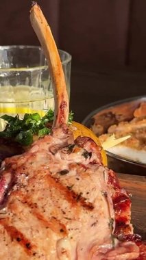 Grilled Lamb Chops with Rosemary and lemon. High quality 4k footage