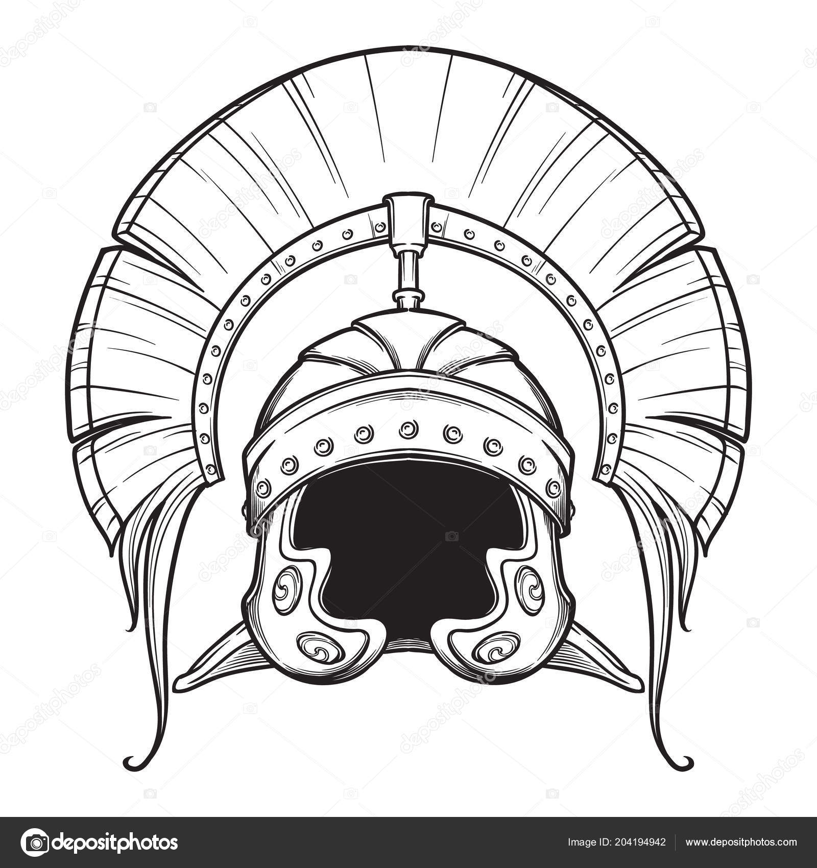 Centurion Helmet Drawing Galea Roman Imperial Helmet With Crest Tipically Worn By Centurion Front View Heraldry Element Black A Nd White Drawing Isolated On White Background Stock Vector C Aen Seidhe 204194942