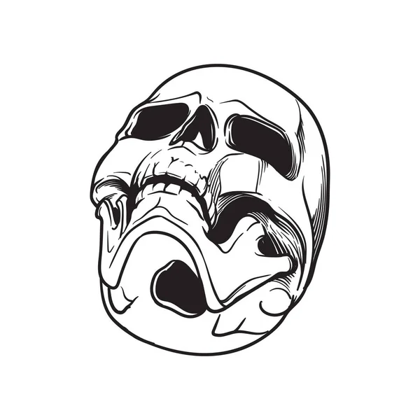 Dibujo a mano de Calavera Humana. Ángulo inferior. Dibujo lineal negro aislado sobre fondo blanco — Vector de stock