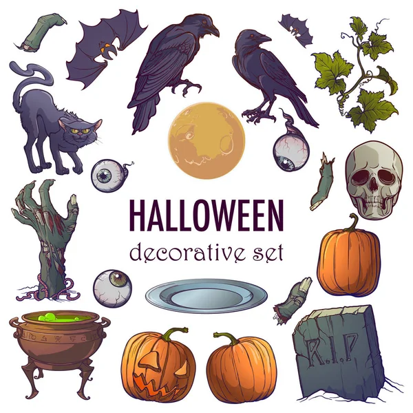 Hallooween elementos designers conjunto. 21 elementos originais isolados sobre fundo branco . — Vetor de Stock