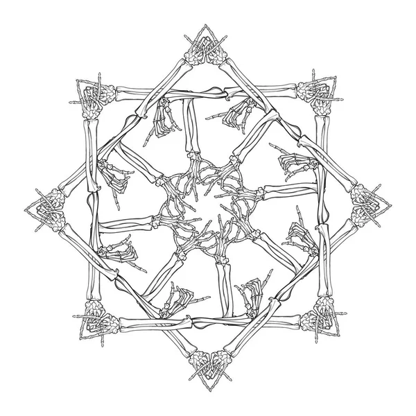 Mandala de Halloween. Huesos humanos dispuestos en un intrincado adorno octogonal gótico . — Vector de stock