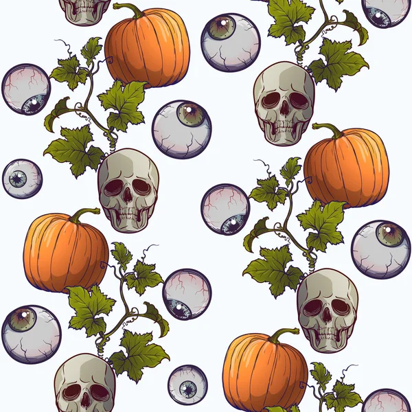 Halloween Seamless Pattern. Emberi kéz, és rendezett egy aranyos garland szemgolyó. Kaotikus elemek forgalmazása. Elszigetelt fehér background — Stock Vector