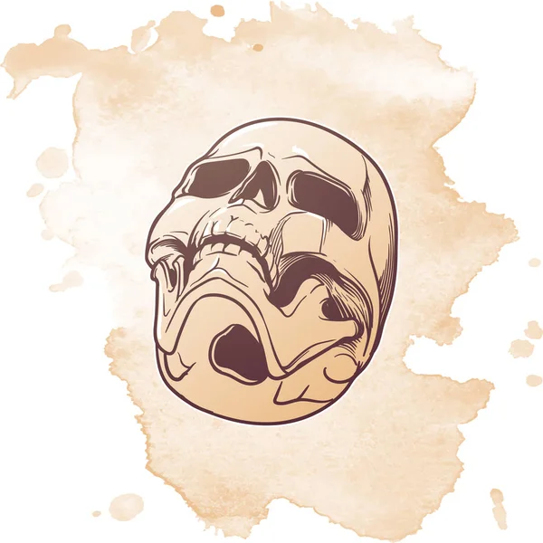 Human Skull hand drawing. Bottom angle. Lnear drawing isolatedon grunge background. — Stock Vector