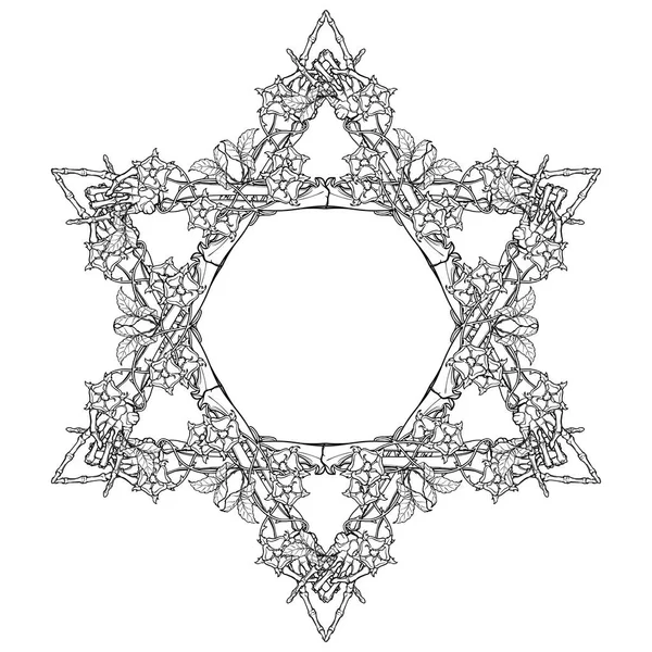 Estrella de Halloween de David. Huesos humanos de la mano y flores de rosa de perro dispuestos en el símbolo religioso antciente del judaísmo . — Vector de stock