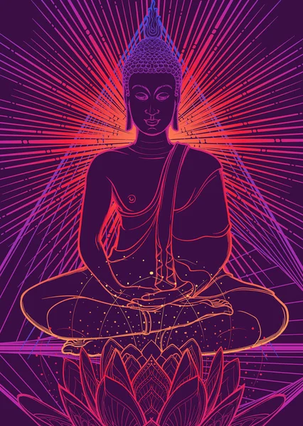 Buda meditando en la posición de loto único. Hexagrama que representa el chakra anahata en yoga sobre un fondo . — Vector de stock