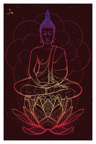 Buda meditando en la posición de loto único. Hexagrama que representa el chakra anahata en yoga sobre un fondo . — Vector de stock