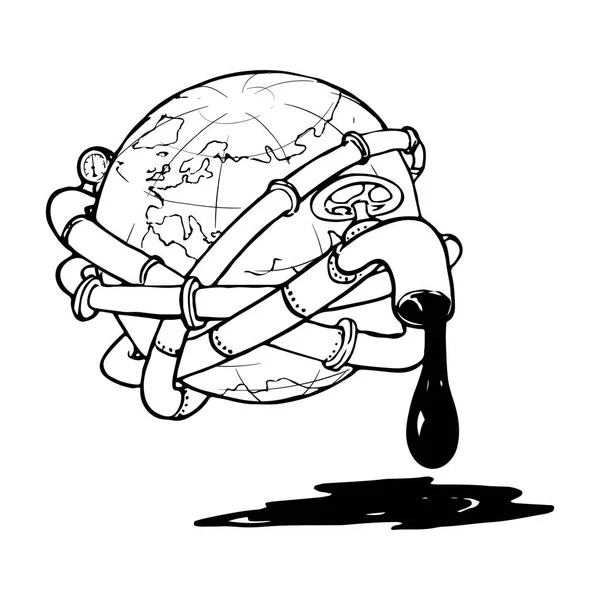 Globe empêtré dans les oléoducs. Illustration sur la dépendance vicieuse du monde moderne à l'égard des combustibles fossiles . — Image vectorielle