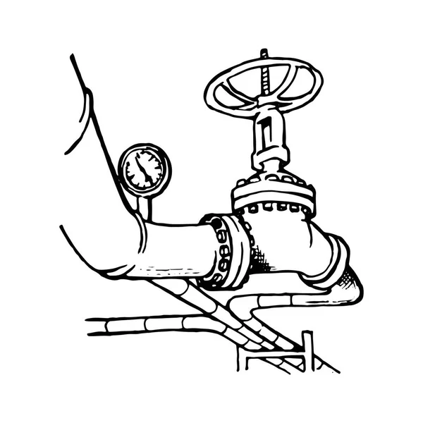 Gasoducto de transporte de petróleo crudo o gas líquido con grifo y manómetro . — Archivo Imágenes Vectoriales