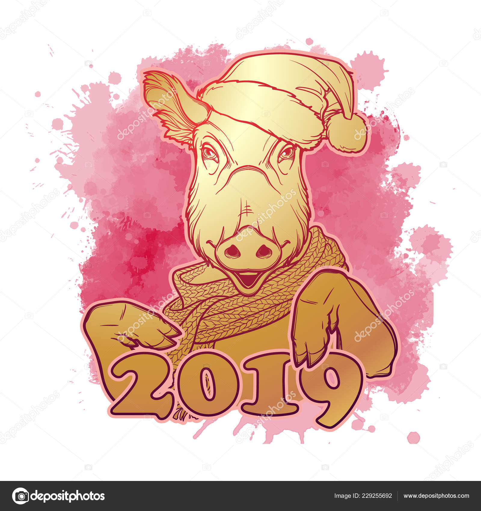 Cute Pig In A Santa Hat And Scarf Mascot Of The New Year 2019 According To Chinese  Zodiac Calendar Stock Illustration - Download Image Now - iStock