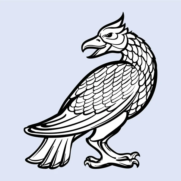 Uccello decorativo. Concetto di arte gotica medievale . — Vettoriale Stock