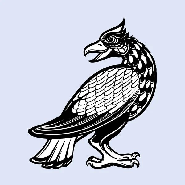 Uccello decorativo. Concetto di arte gotica medievale . — Vettoriale Stock