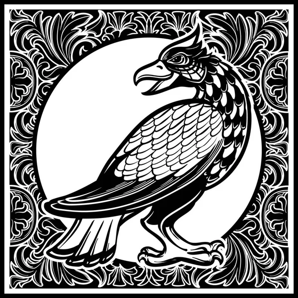 Pájaro decorativo. Arte conceptual de estilo gótico medieval . — Vector de stock