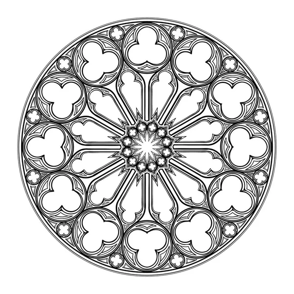 고딕 장미 창입니다. 중세 유럽 예술에서 인기 있는 건축 장식 — 스톡 벡터