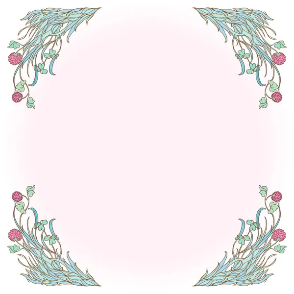 満開のピンクのクローバーの装飾的な正方形のフレーム。聖パトリックの日お祝いデザイン. — ストックベクタ