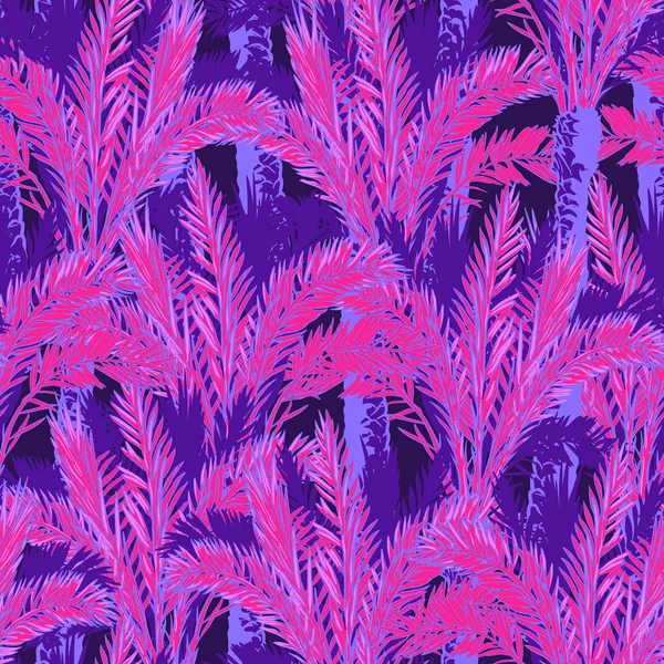 Пальмы Феникса на глубоком фиолетовом фоне. Тропические джунгли — стоковый вектор