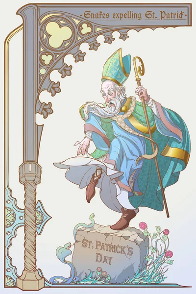 Węże wydalenia St. Patrick z Irlandii. Ironiczne, ilustracja na dzień St. Patrics. — Wektor stockowy