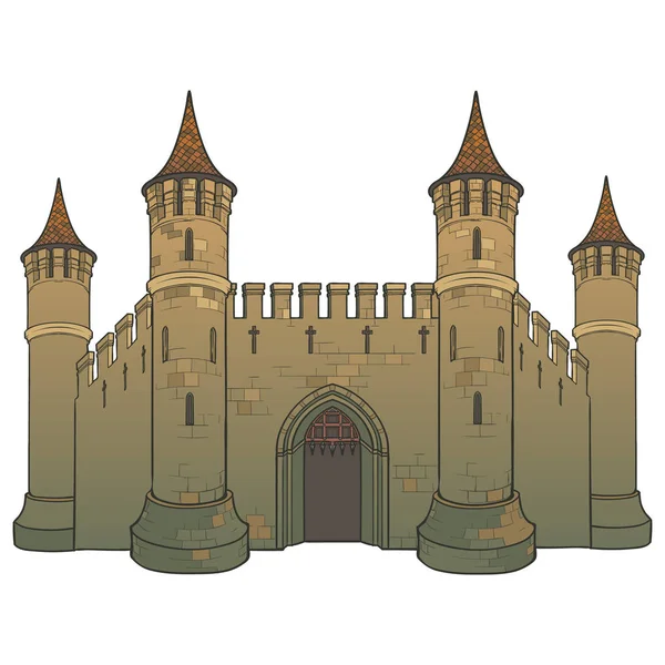 Castelo Medieval típico. Elemento para as ilustrações de estilo medieval —  Vetores de Stock
