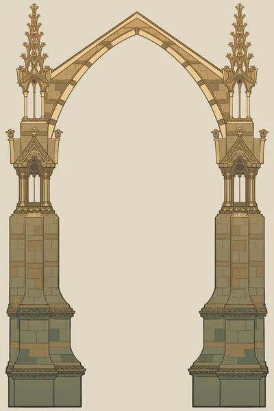 Středověký rukopis styl obdélníkový rám. Gothic styl ukázal oblouk s opěrnými pilíři. — Stockový vektor