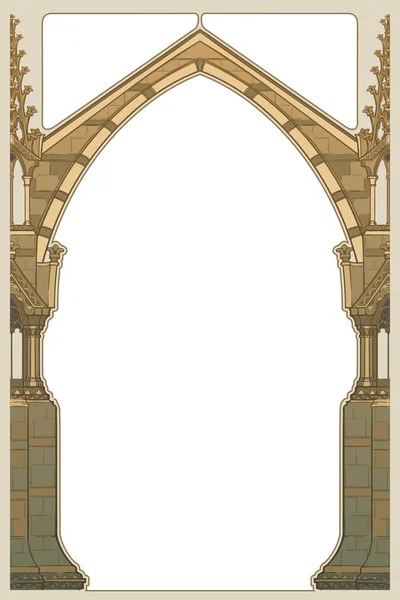 Středověký rukopis styl obdélníkový rám. Gothic styl ukázal oblouk s opěrnými pilíři. — Stockový vektor