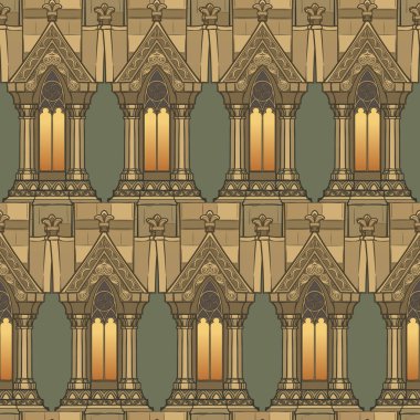 Medieval architectual elements Seamless pattern in a style of a medieval tapestry or illuminated manuscript. clipart