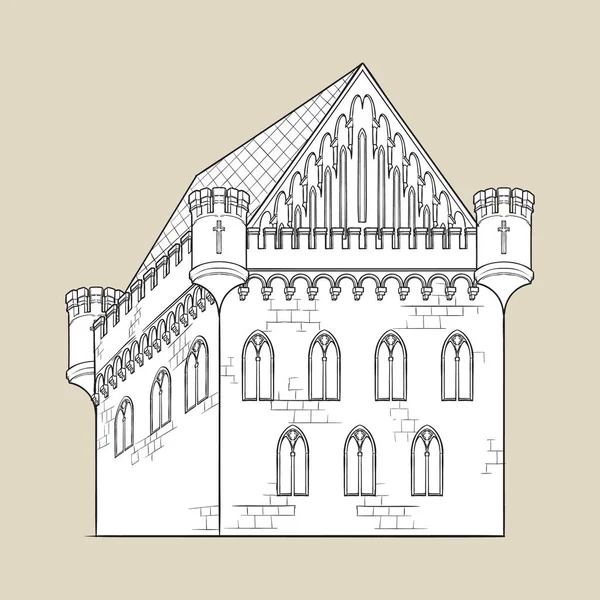 Tipico Castello Medievale. Elemento per le illustrazioni in stile medievale — Vettoriale Stock