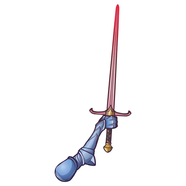 Main tenant une épée isolée sur fond blanc . — Image vectorielle
