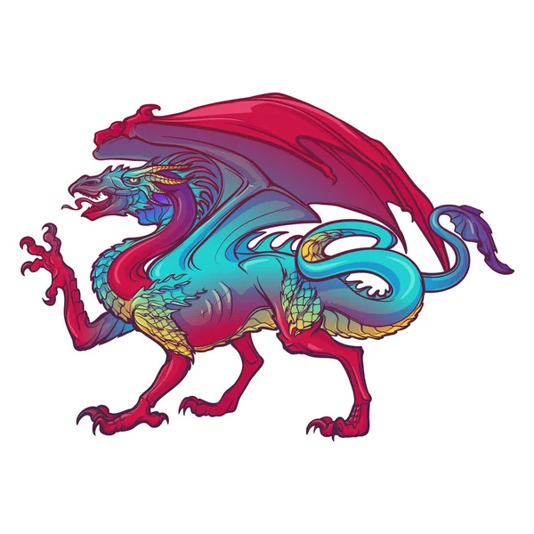 Welsh Red Dragon wyizolowany na białym tle. Żywe kolory. — Wektor stockowy