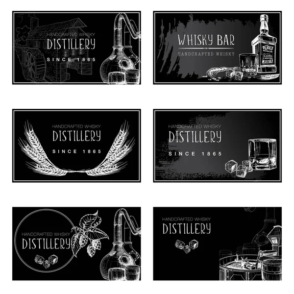 Conjunto de plantillas de tarjetas de visita para las empresas relacionadas con el whisky . — Vector de stock