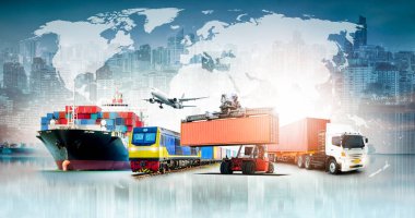 Global business logistics import export background and container cargo freight ship transport concept clipart