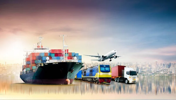 グローバルビジネス物流輸出入の背景とコンテナ貨物輸送コンセプト — ストック写真