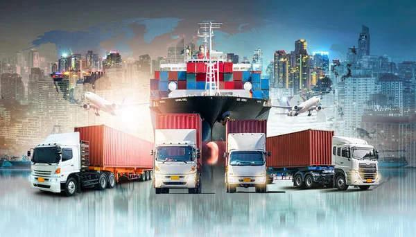 Global Business Logistique Importation Exportation Arrière Plan Conteneur Cargo Navire — Photo