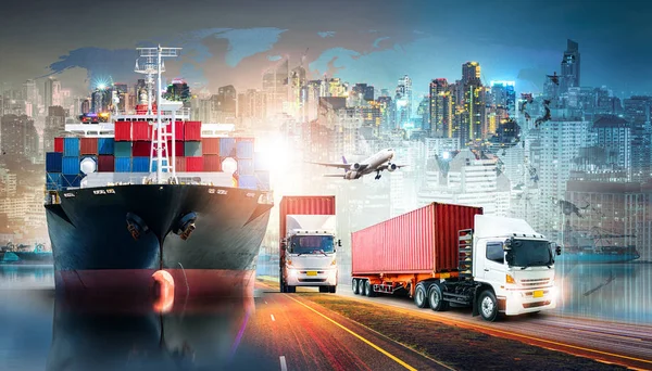 グローバルビジネス物流輸出入の背景とコンテナ貨物輸送コンセプト — ストック写真
