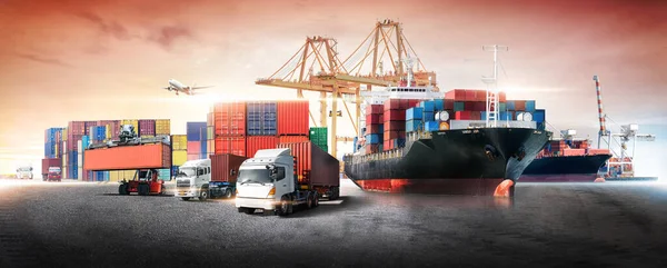 Business Logistics Transportation Concept Container Cargo Ship Cargo Plane Working — Stock Photo, Image