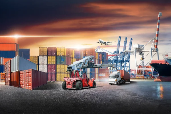 Logistica Aziendale Concetto Trasporto Container Cargo Nave Aereo Carico Con — Foto Stock