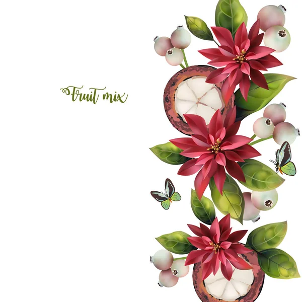 Motif de fruits avec des fleurs — Image vectorielle
